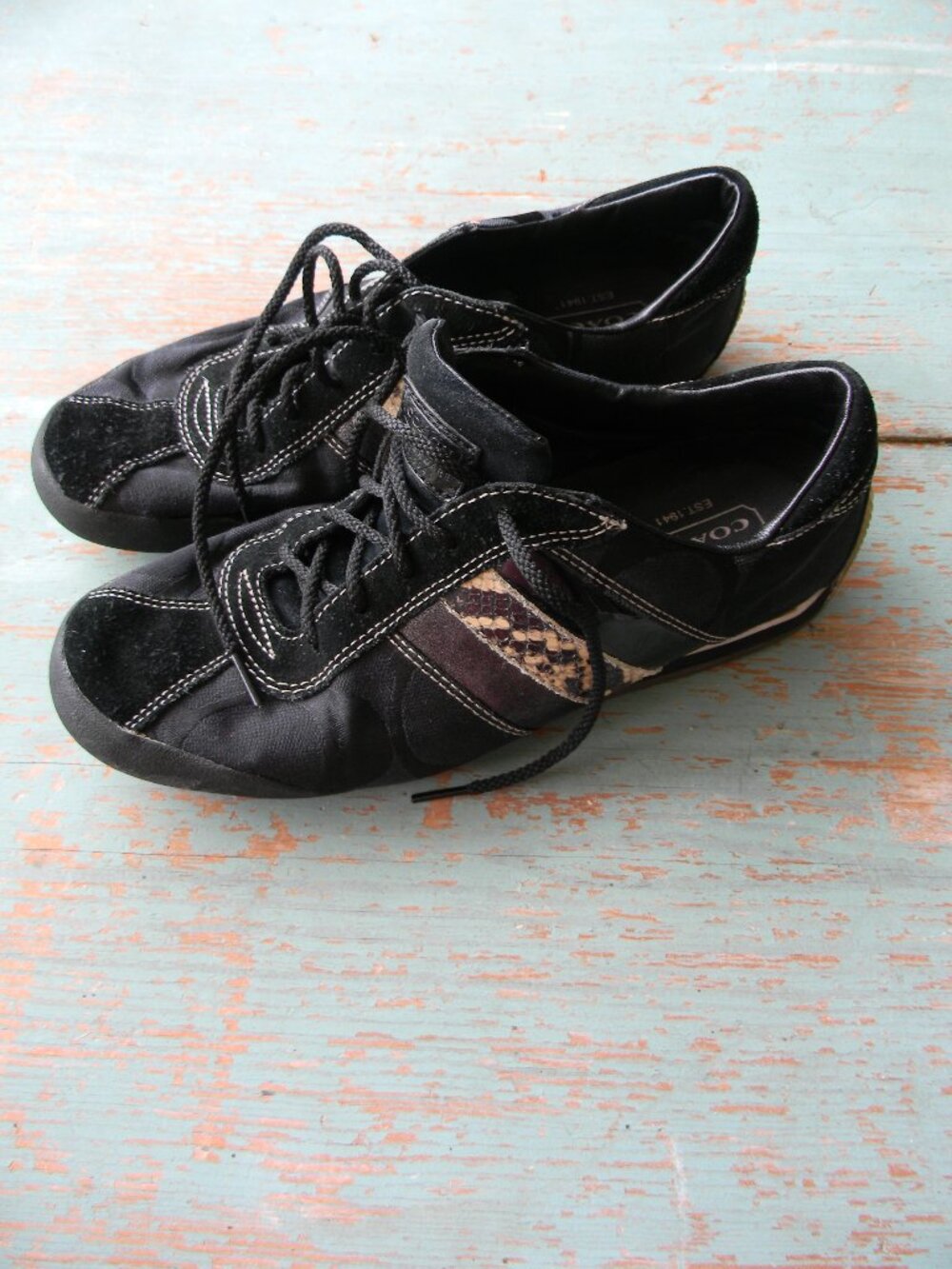Coach Mable BLACK Logo Snake Print Lace Up Sneakers SUEDE/LEATHER SZ 8.5